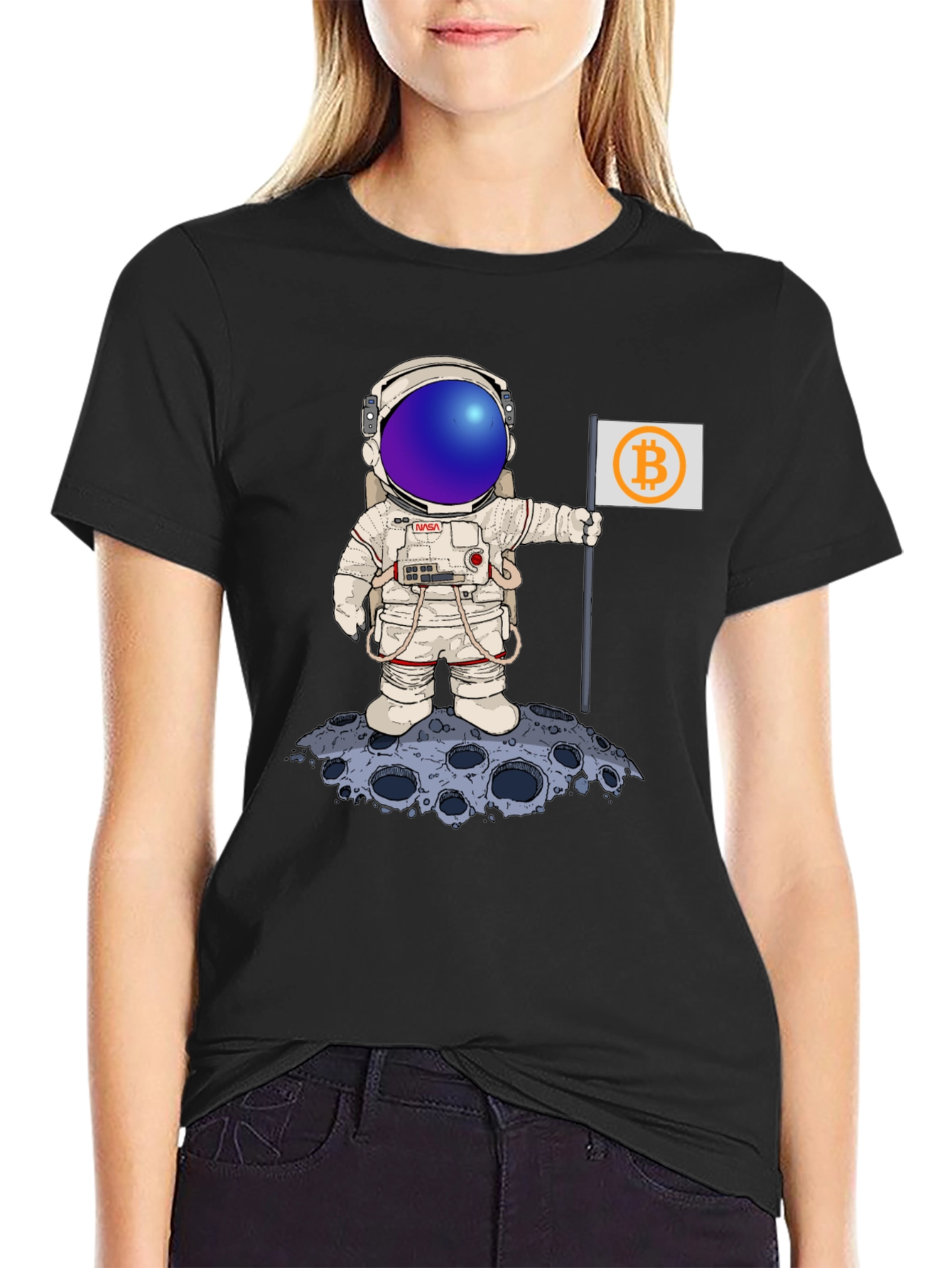 Bitcoin Astronaut Black T-Shirt - Crypto Moon Landing