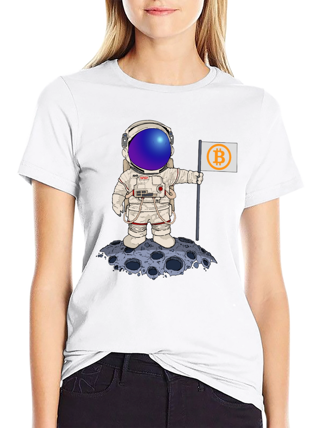 Bitcoin Astronaut Black T-Shirt - Crypto Moon Landing
