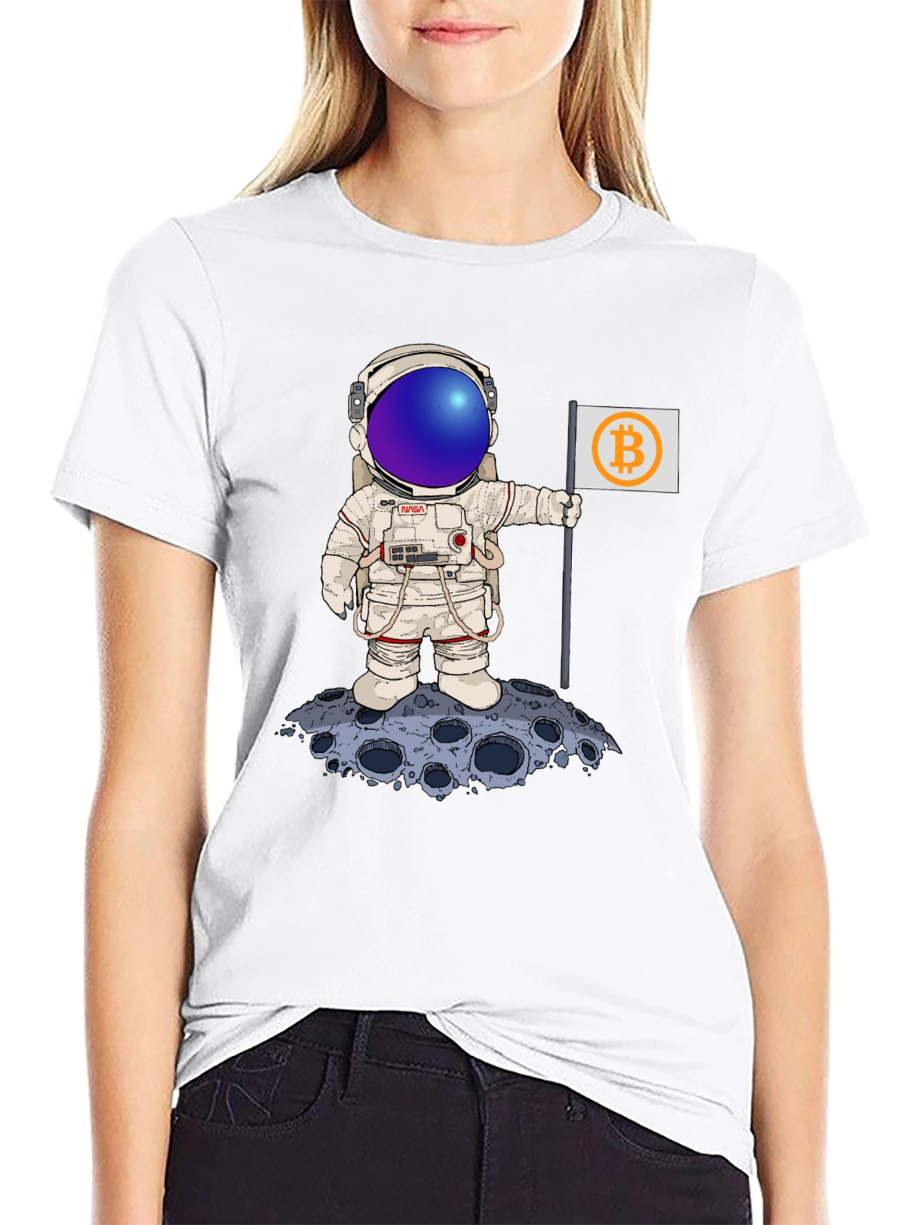 Bitcoin Astronaut Black T-Shirt - Crypto Moon Landing