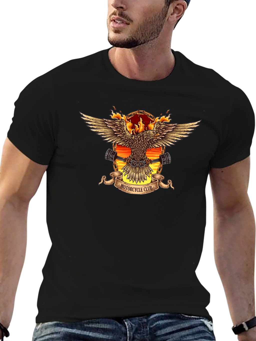 Motorcycle Club Eagle Graphic Tee - Black