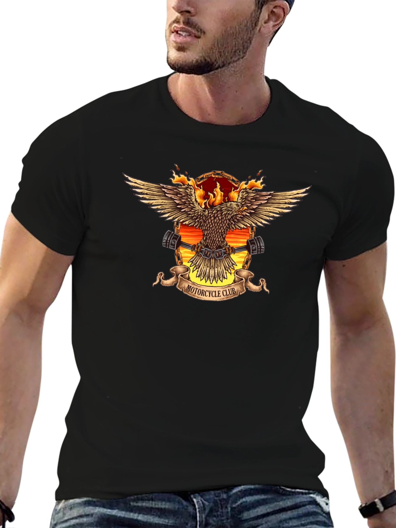 Motorcycle Club Eagle Graphic Tee - Black