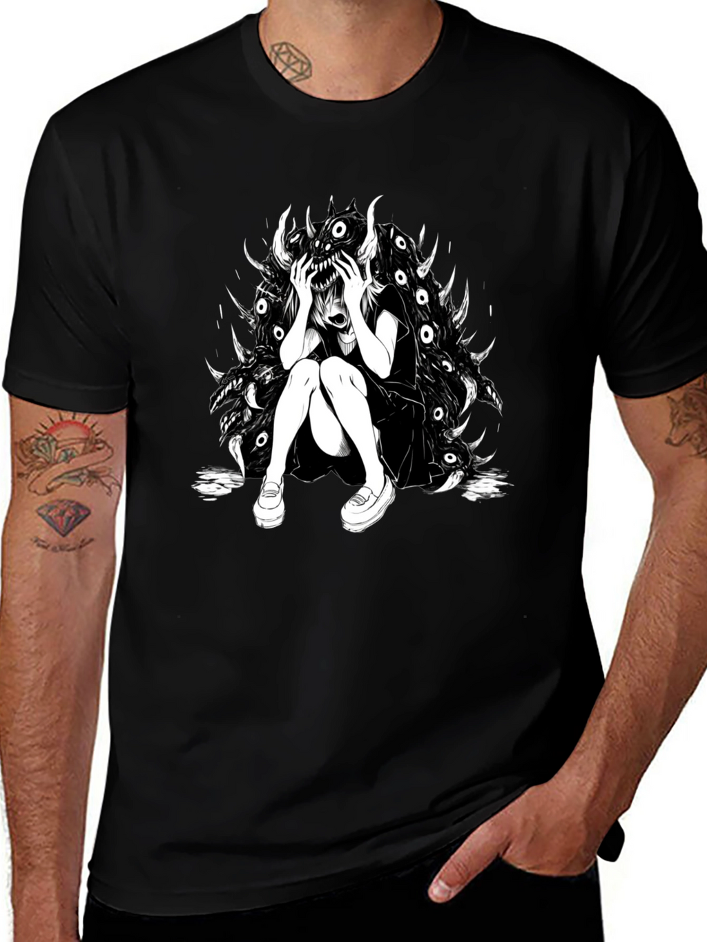 Dark Anime Graphic Tee - Black