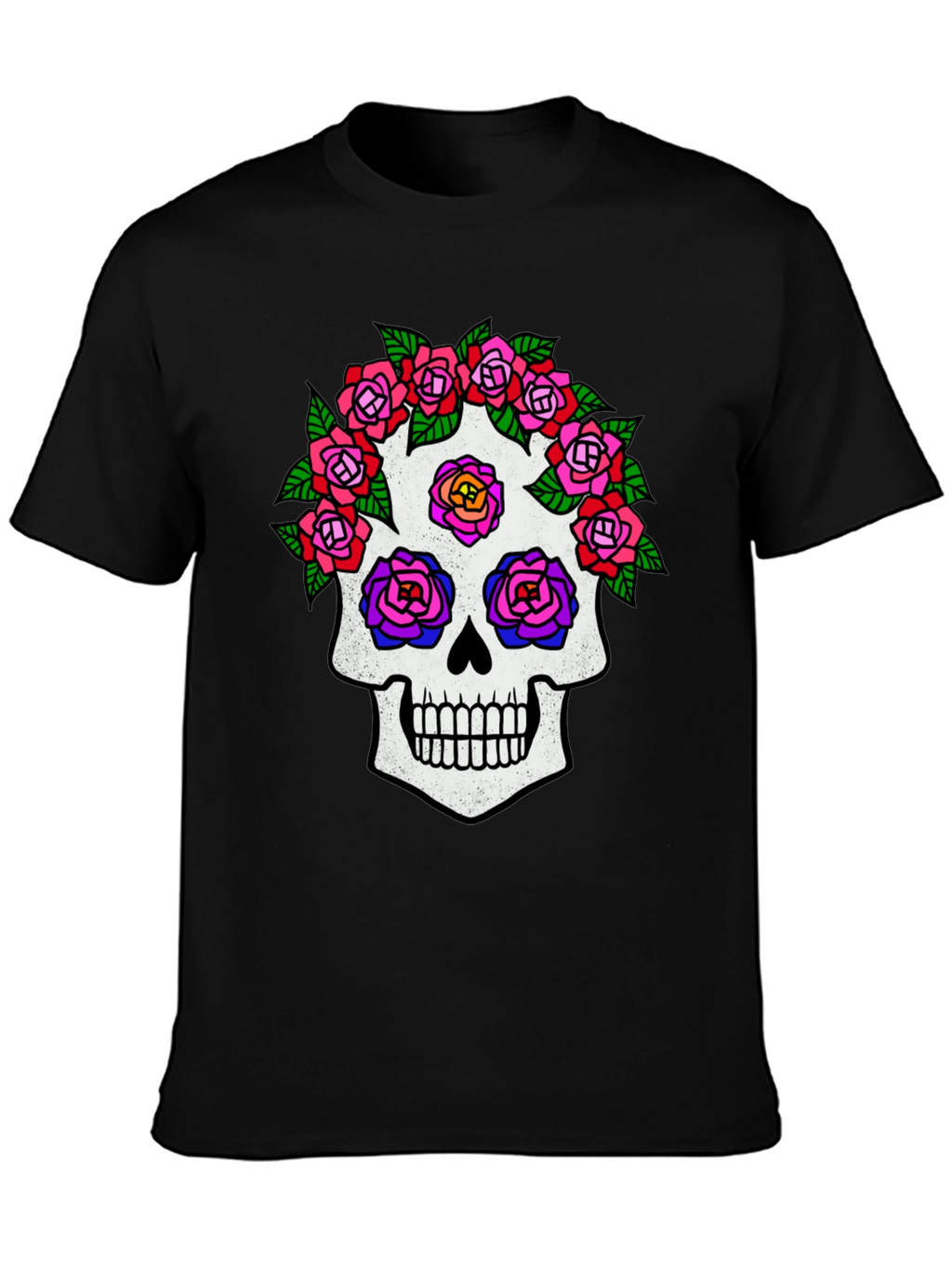 Sugar Skull Rose Graphic Tee - Black