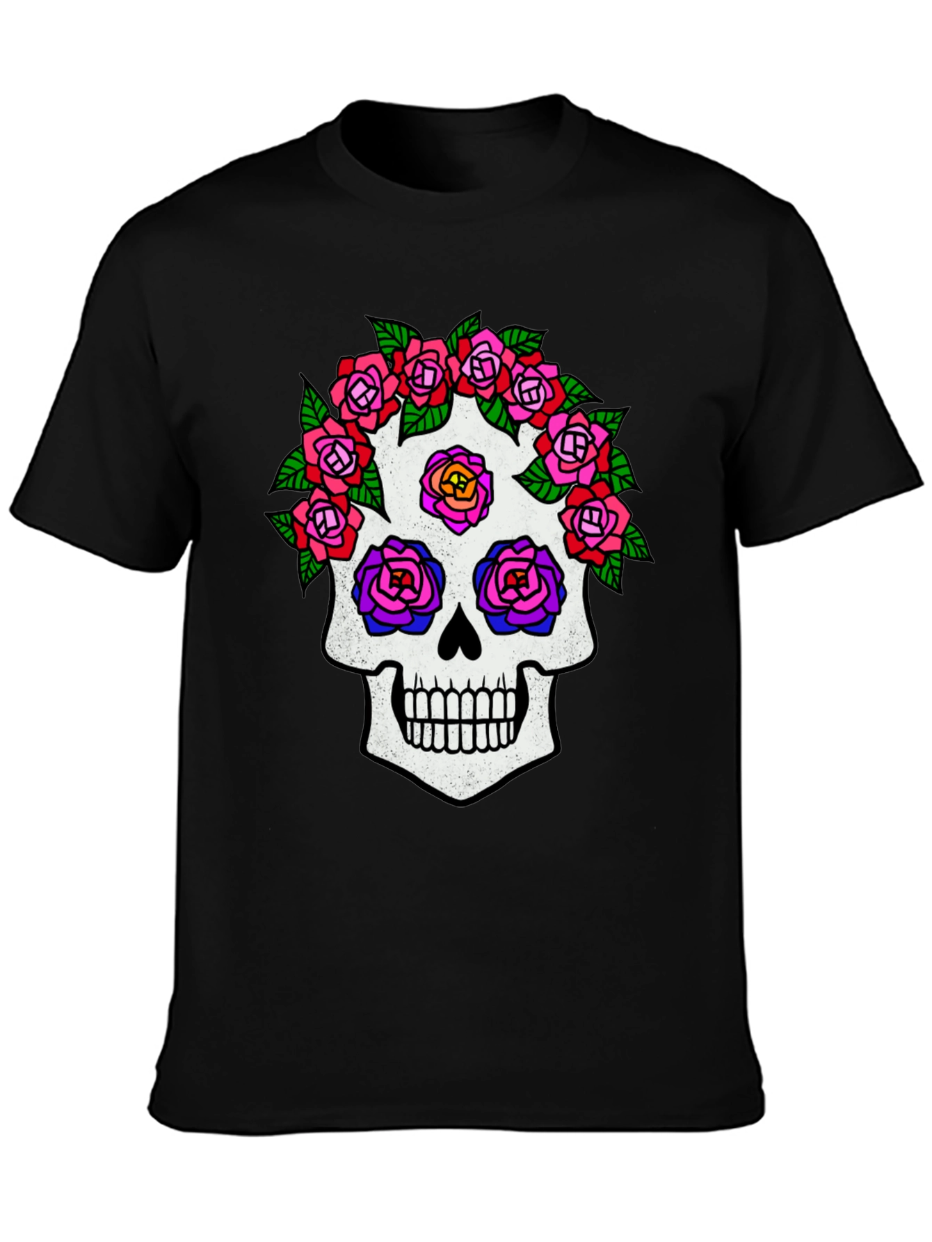 Sugar Skull Rose Graphic Tee - Black