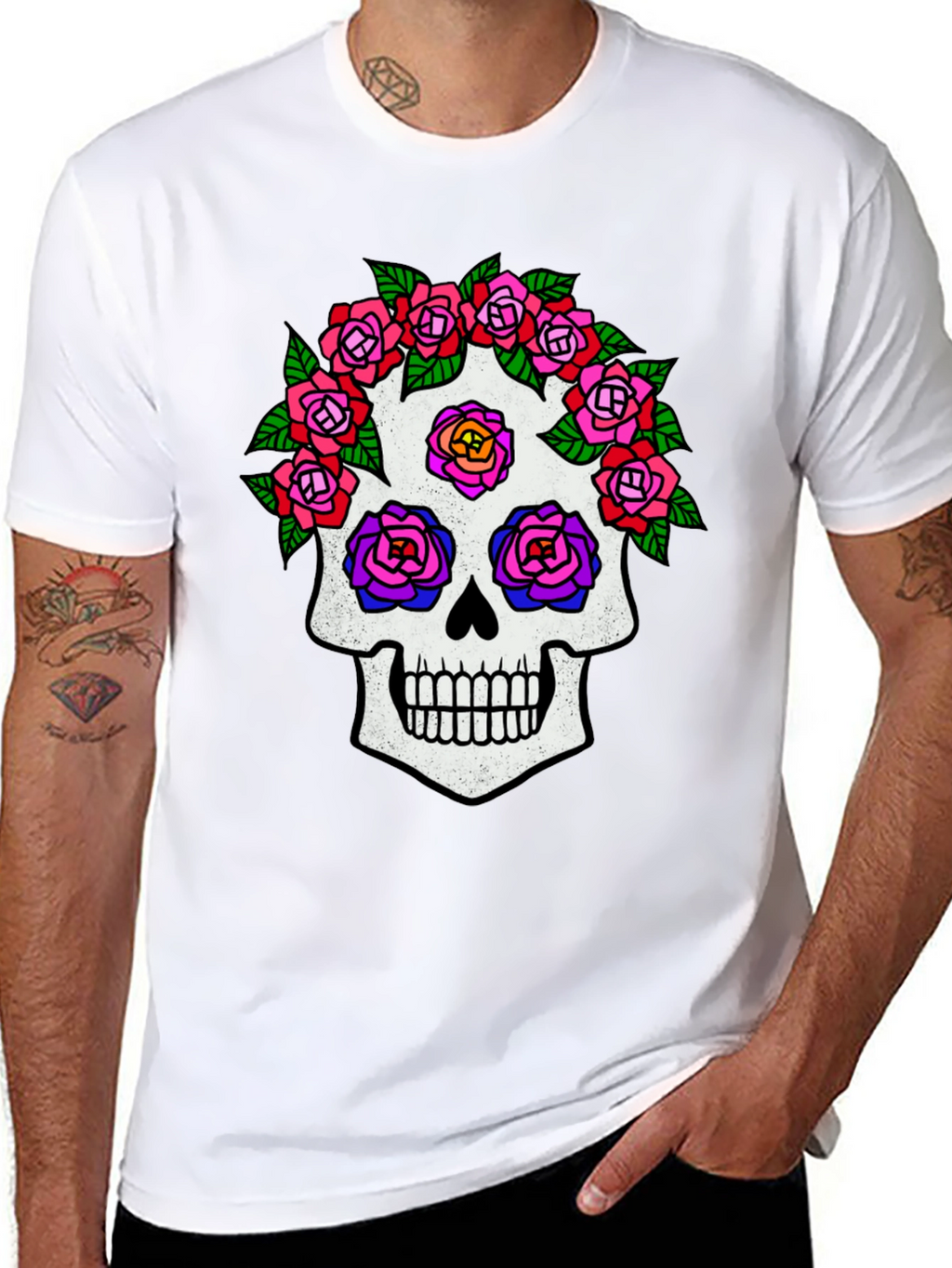Sugar Skull Rose Graphic Tee - Black