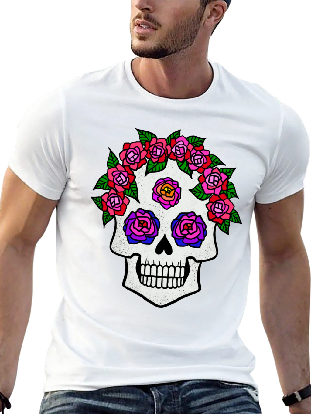 Sugar Skull Rose Graphic Tee - Black