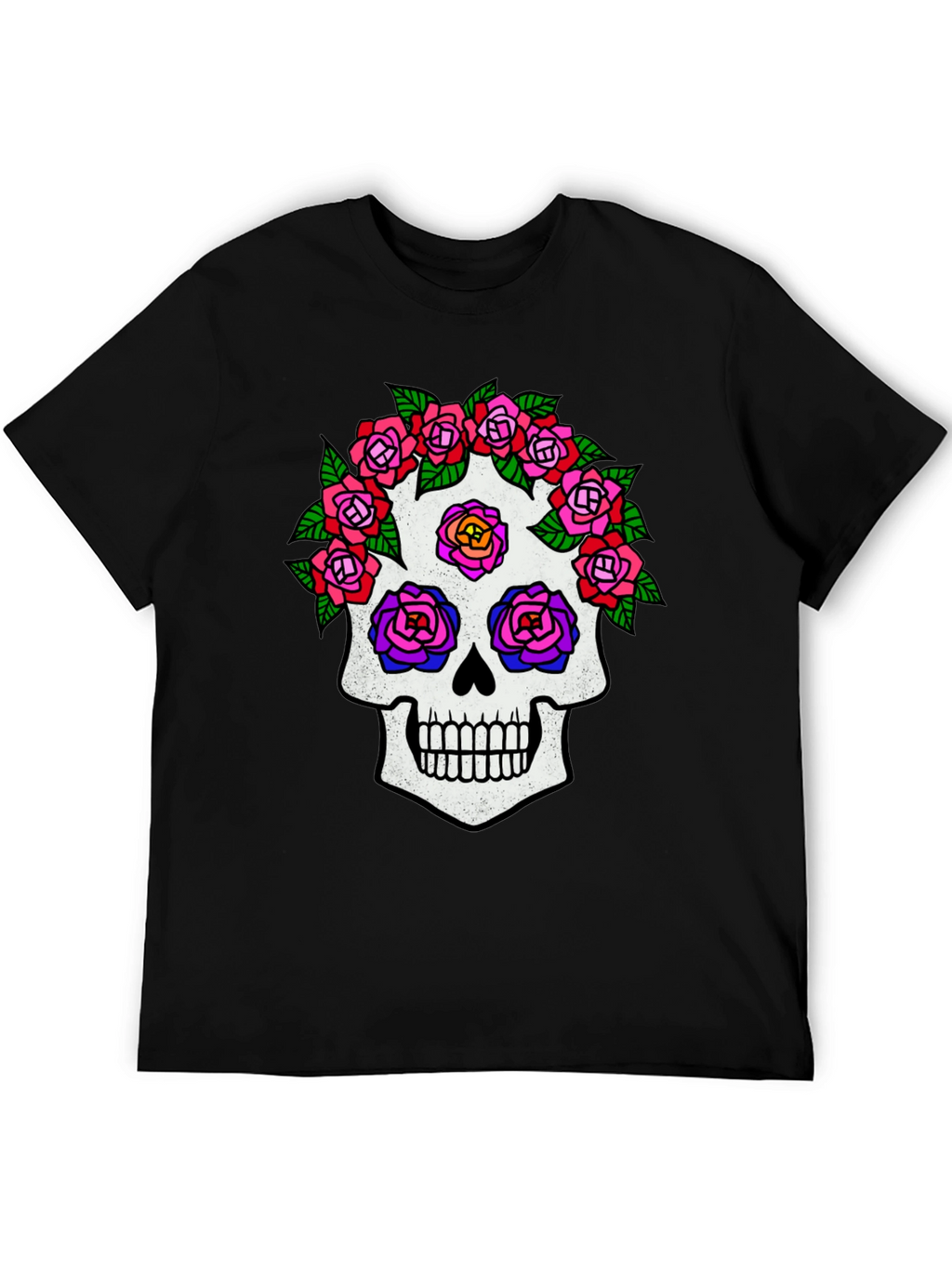 Sugar Skull Rose Graphic Tee - Black