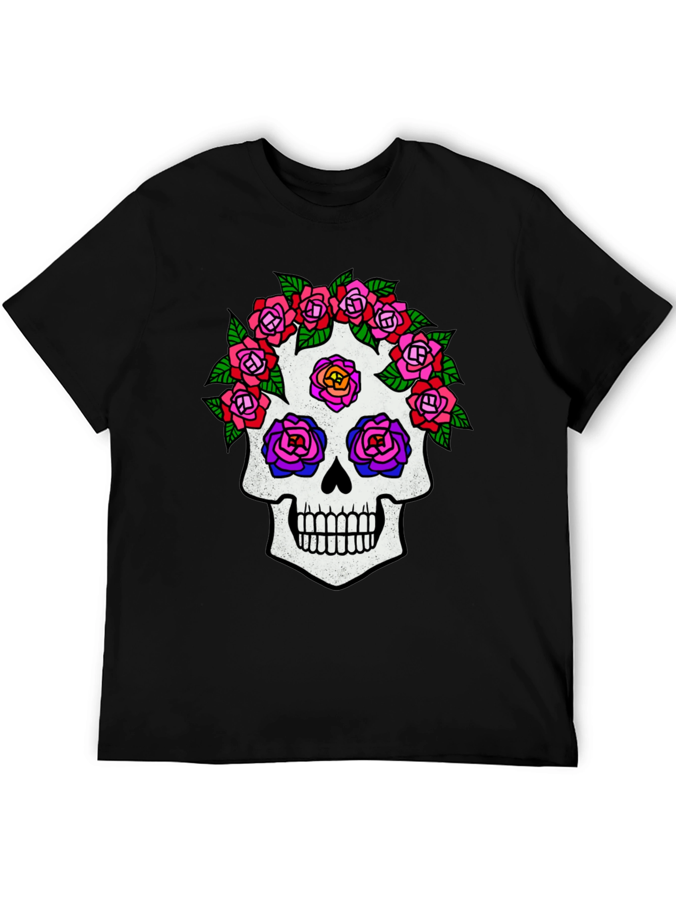 Sugar Skull Rose Graphic Tee - Black