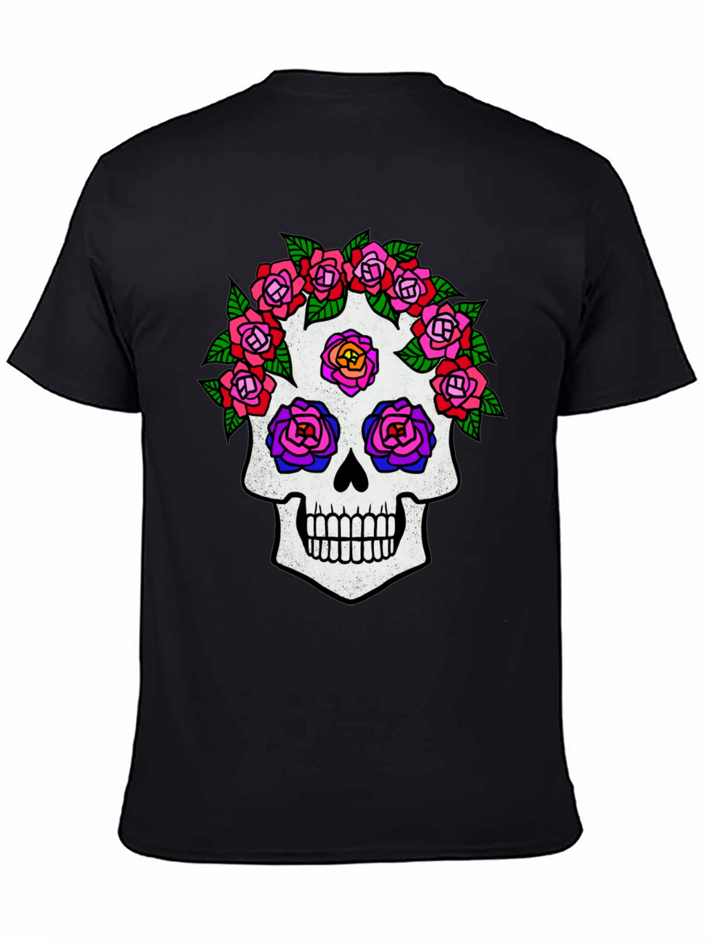 Sugar Skull Rose Graphic Tee - Black