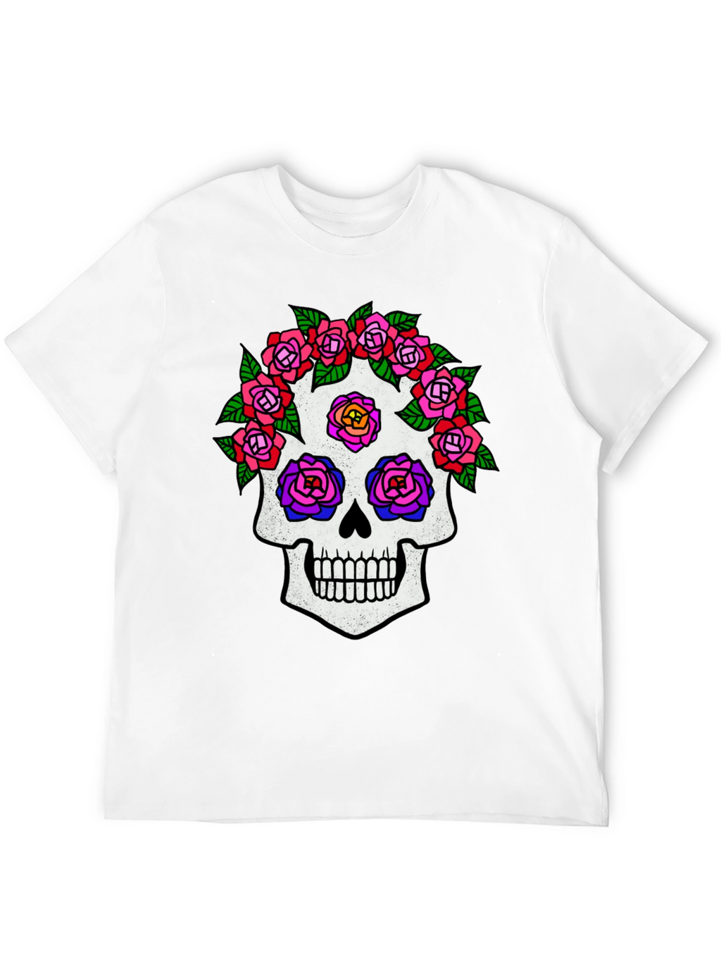 Sugar Skull Rose Graphic Tee - Black