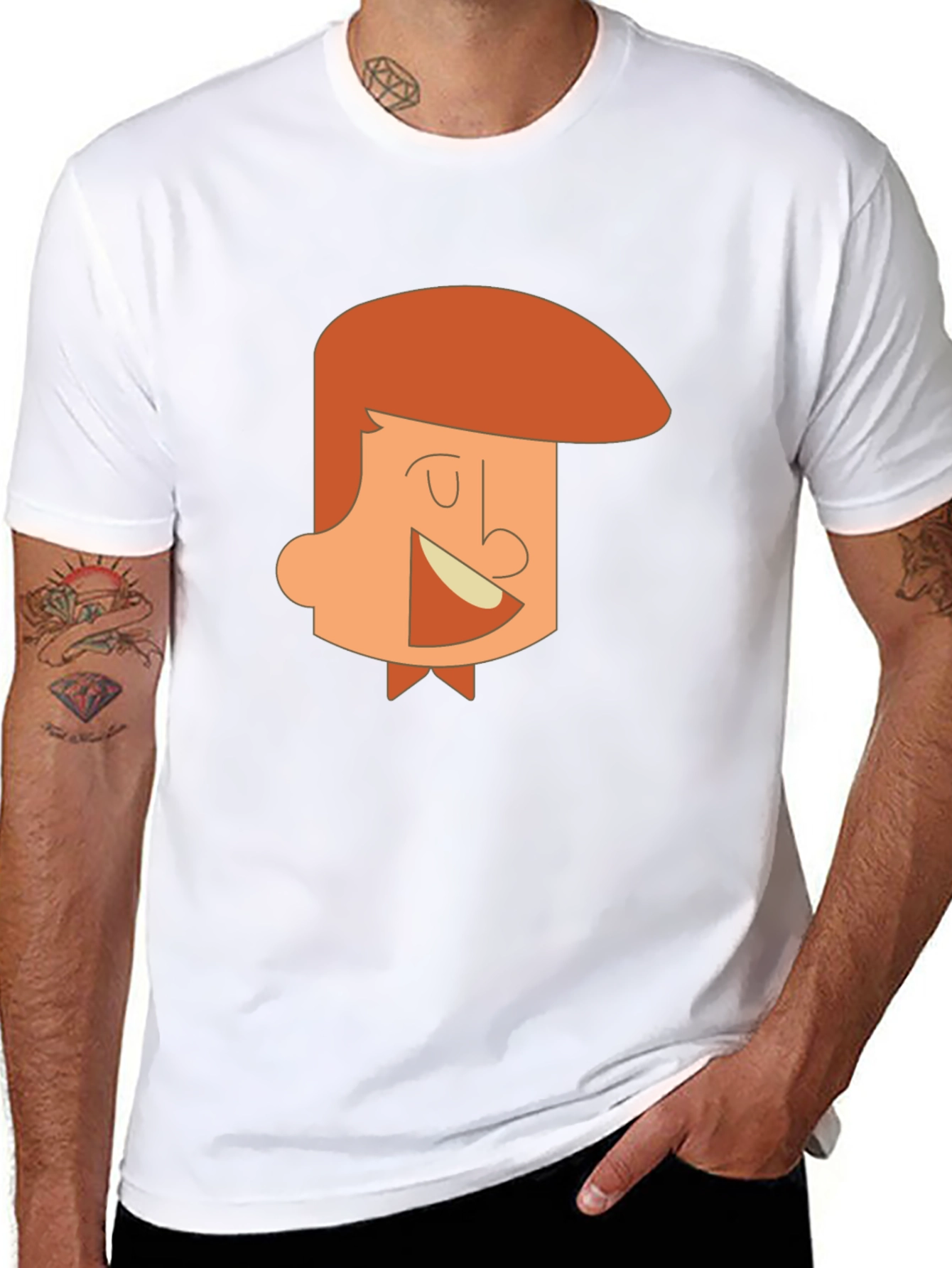 Cartoon Man Graphic Tee - Black Cotton T-Shirt