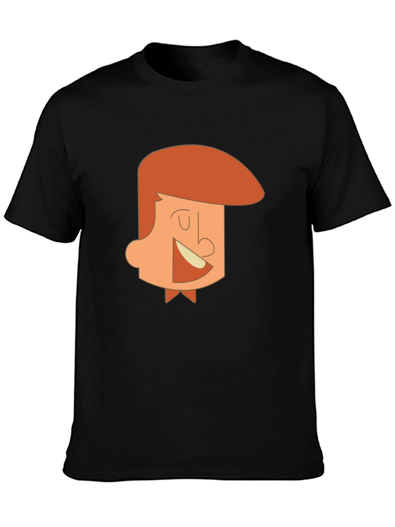 Cartoon Man Graphic Tee - Black Cotton T-Shirt
