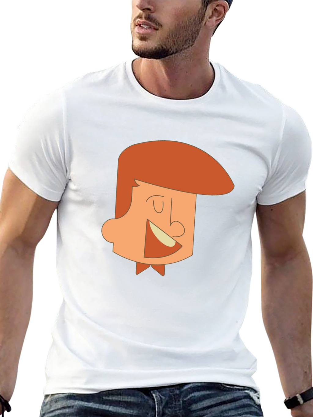 Cartoon Man Graphic Tee - Black Cotton T-Shirt