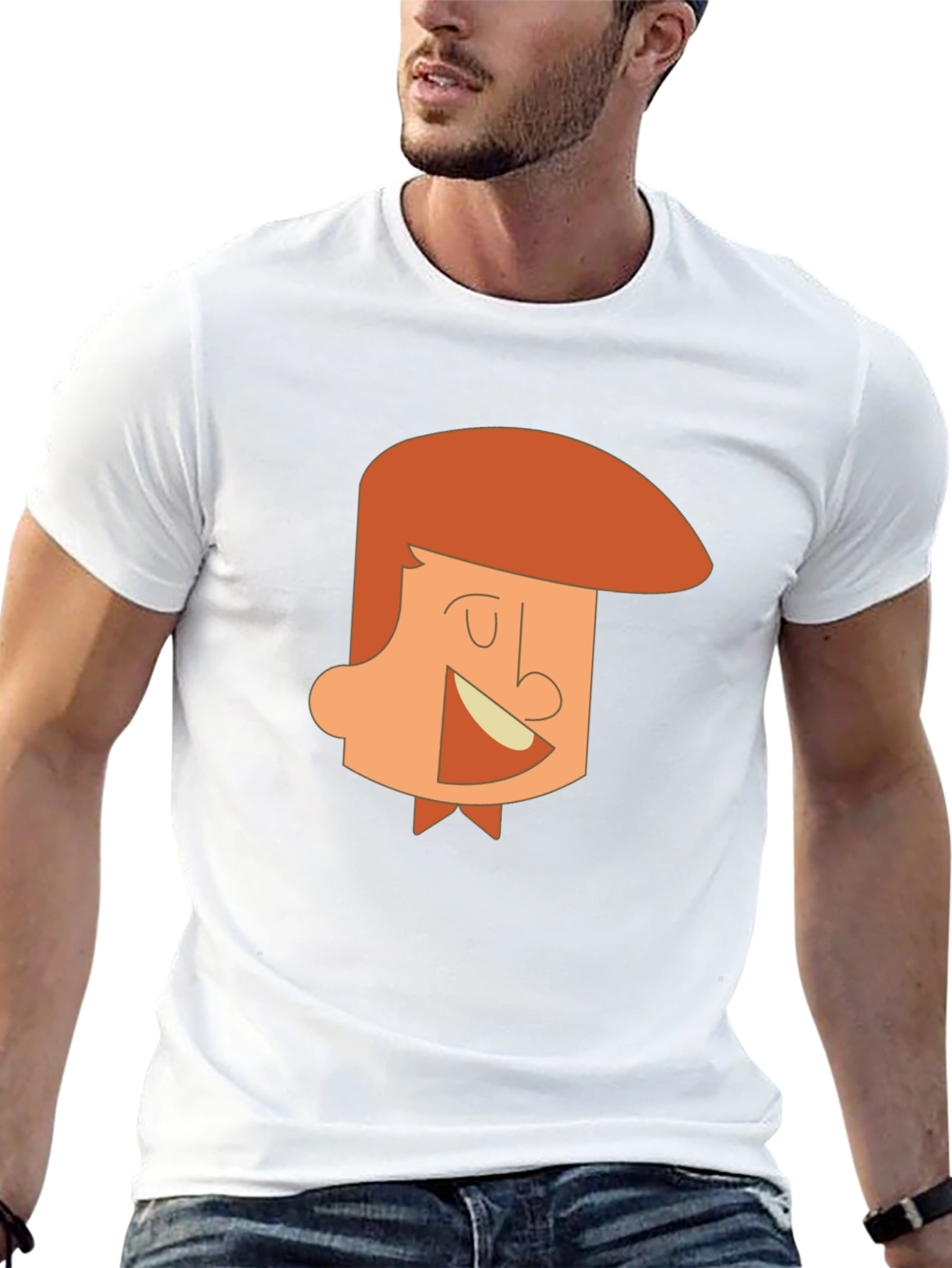 Cartoon Man Graphic Tee - Black Cotton T-Shirt