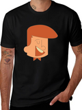 Cartoon Man Graphic Tee - Black Cotton T-Shirt