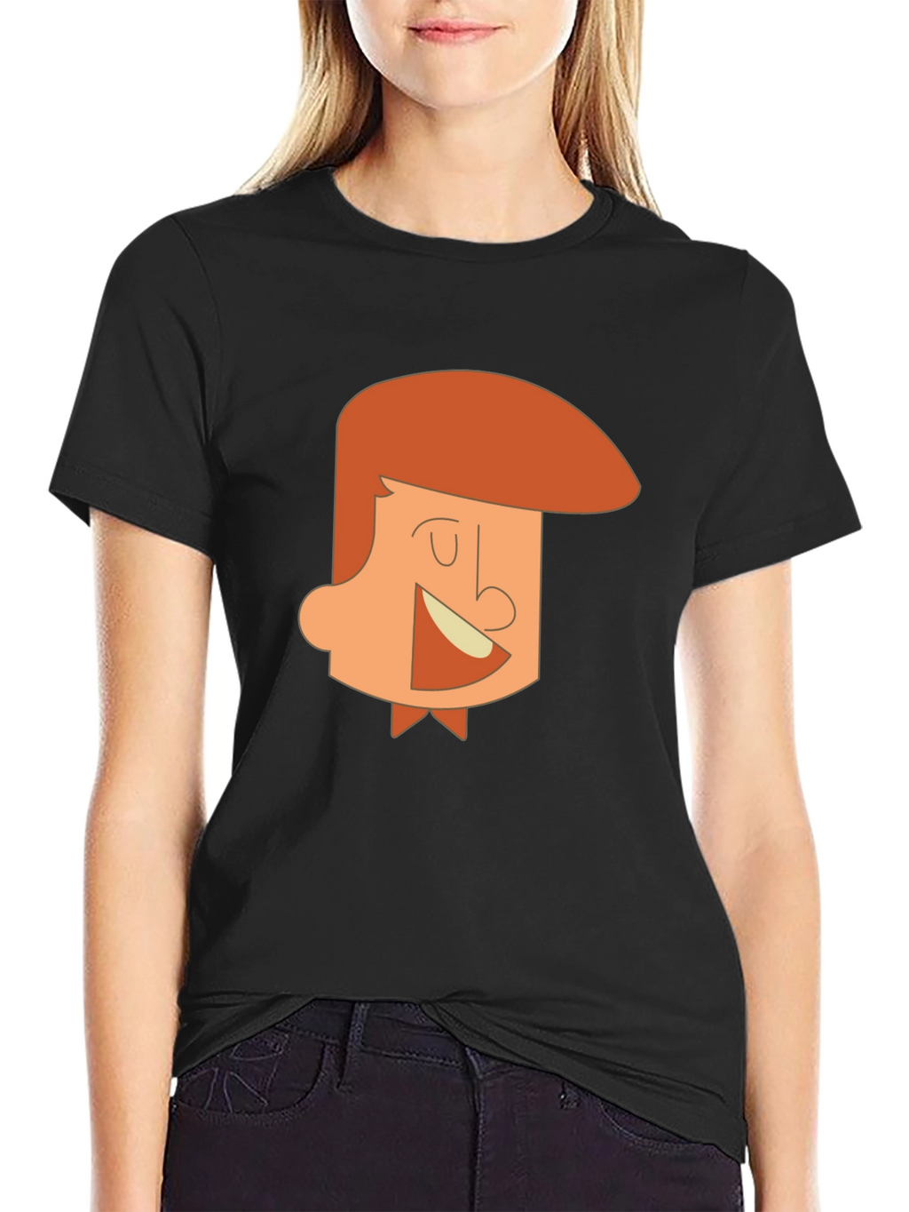 Cartoon Man Graphic Tee - Black Cotton T-Shirt