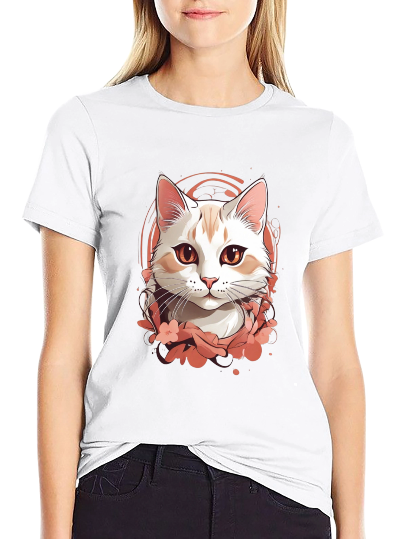 Mens Black T-Shirt with Cat Graphic