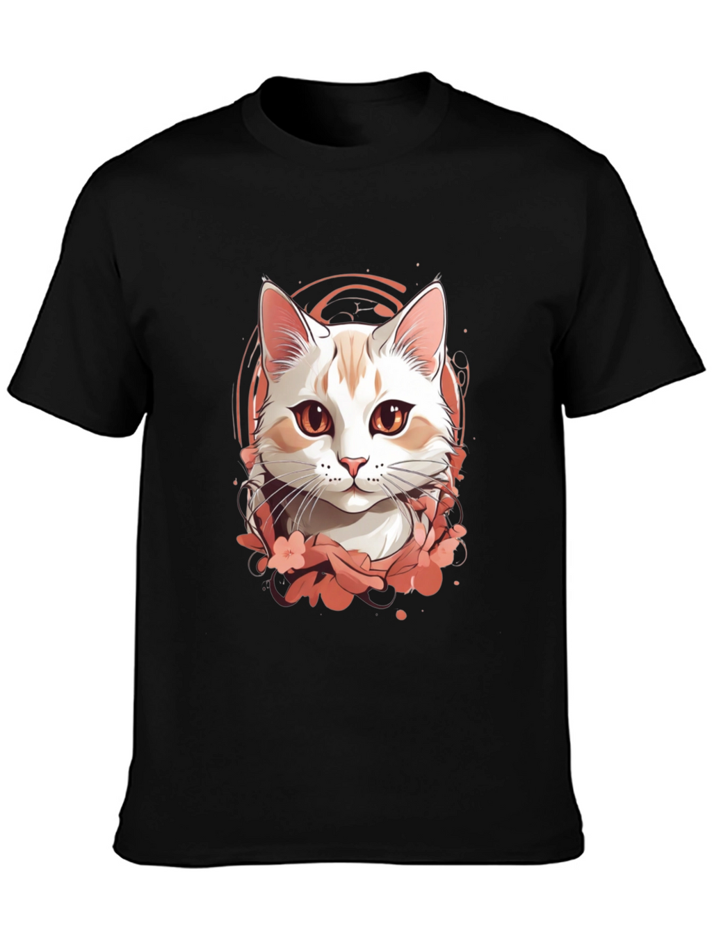 Mens Black T-Shirt with Cat Graphic