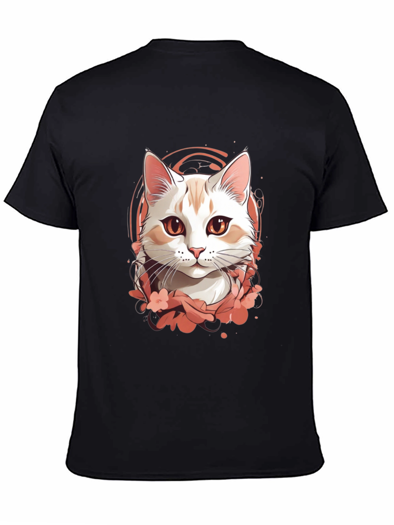 Mens Black T-Shirt with Cat Graphic
