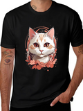 Mens Black T-Shirt with Cat Graphic