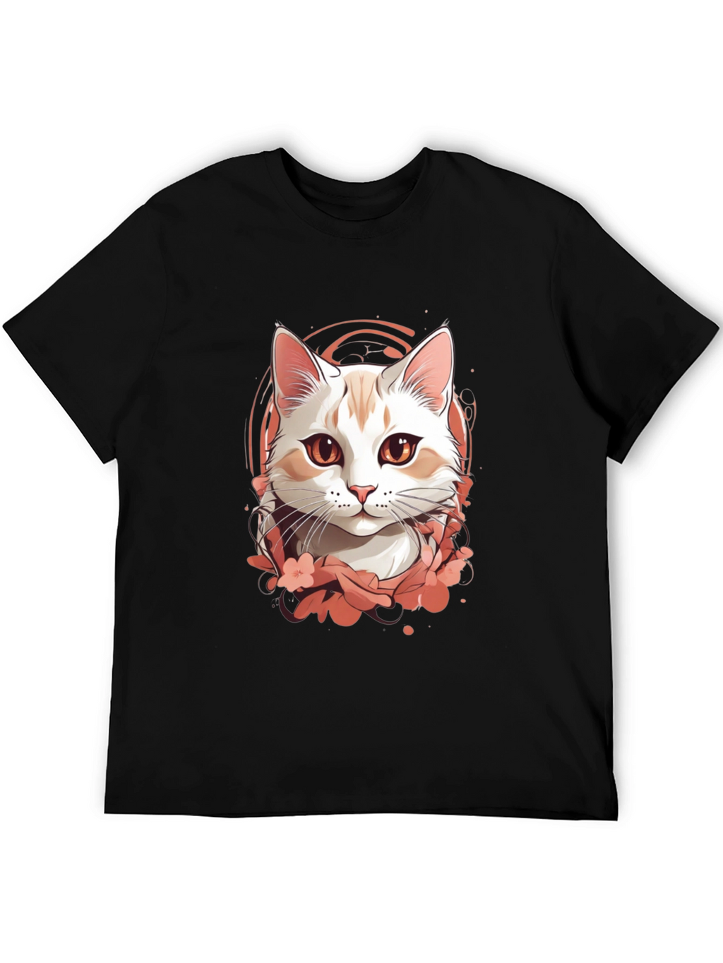 Mens Black T-Shirt with Cat Graphic