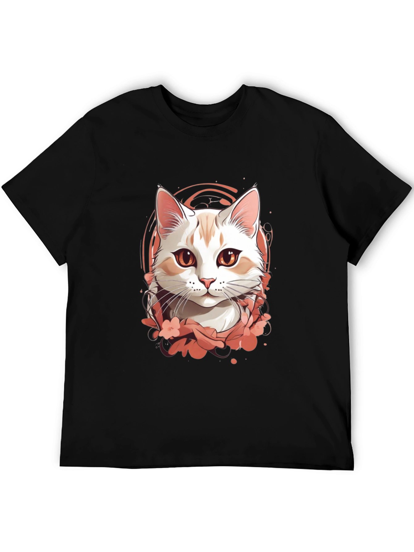 Mens Black T-Shirt with Cat Graphic