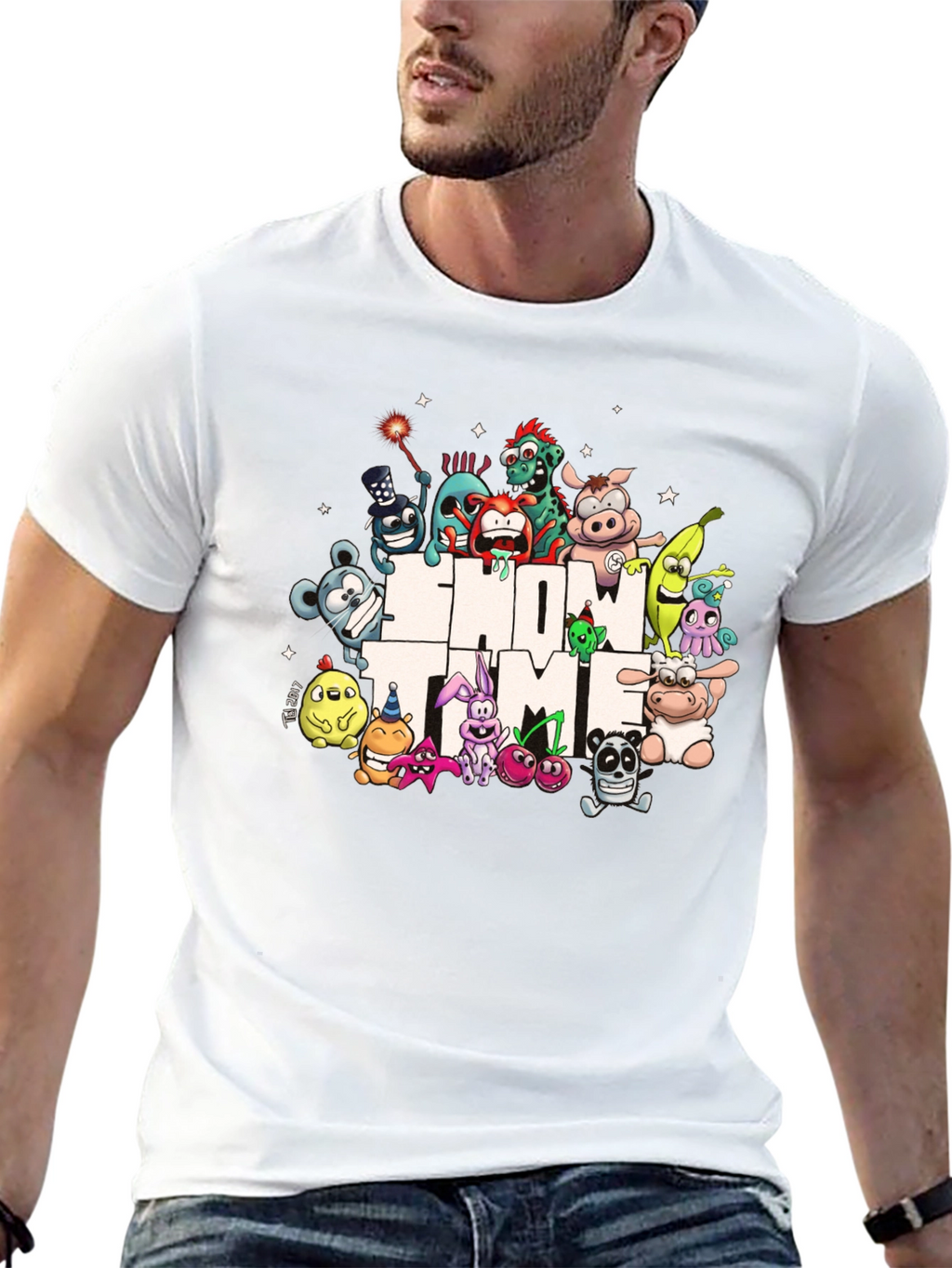 Show Time Character Print Black T-Shirt