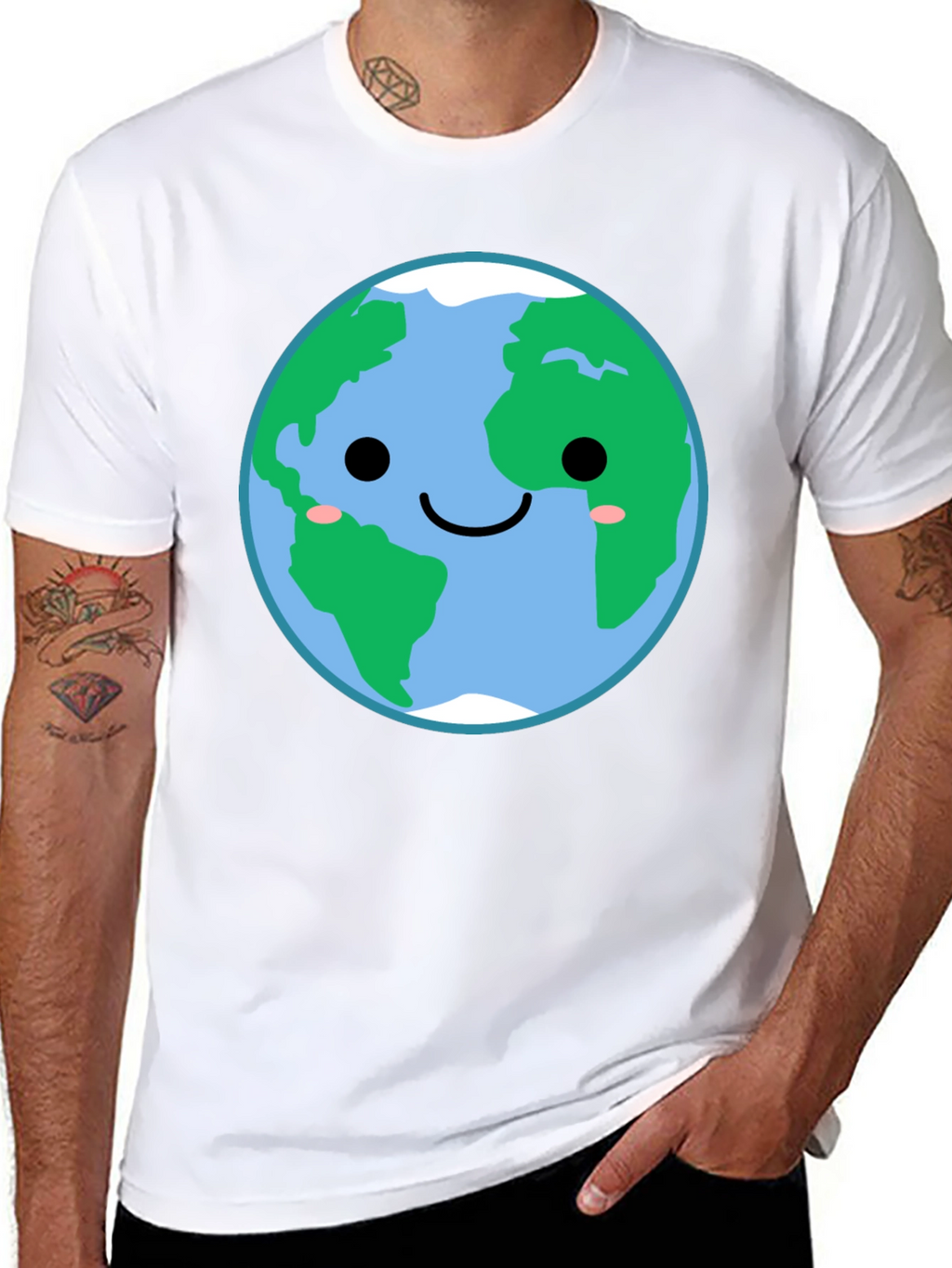 Cute Earth Graphic Tee - Black Crewneck Shirt