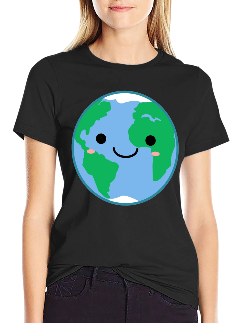 Cute Earth Graphic Tee - Black Crewneck Shirt