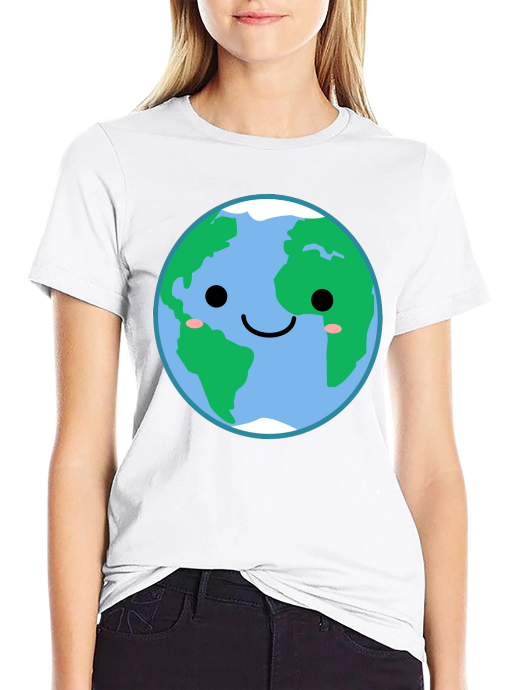 Cute Earth Graphic Tee - Black Crewneck Shirt