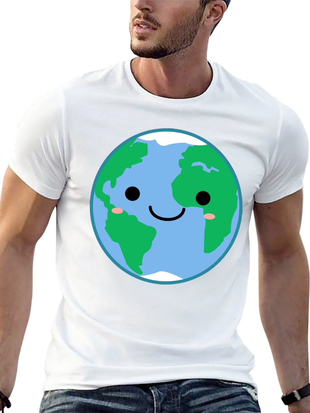 Cute Earth Graphic Tee - Black Crewneck Shirt