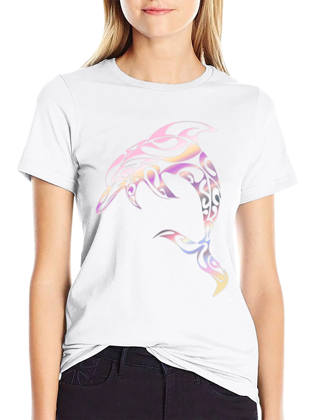 Tribal Dolphin Graphic Tee - Black Cotton Blend