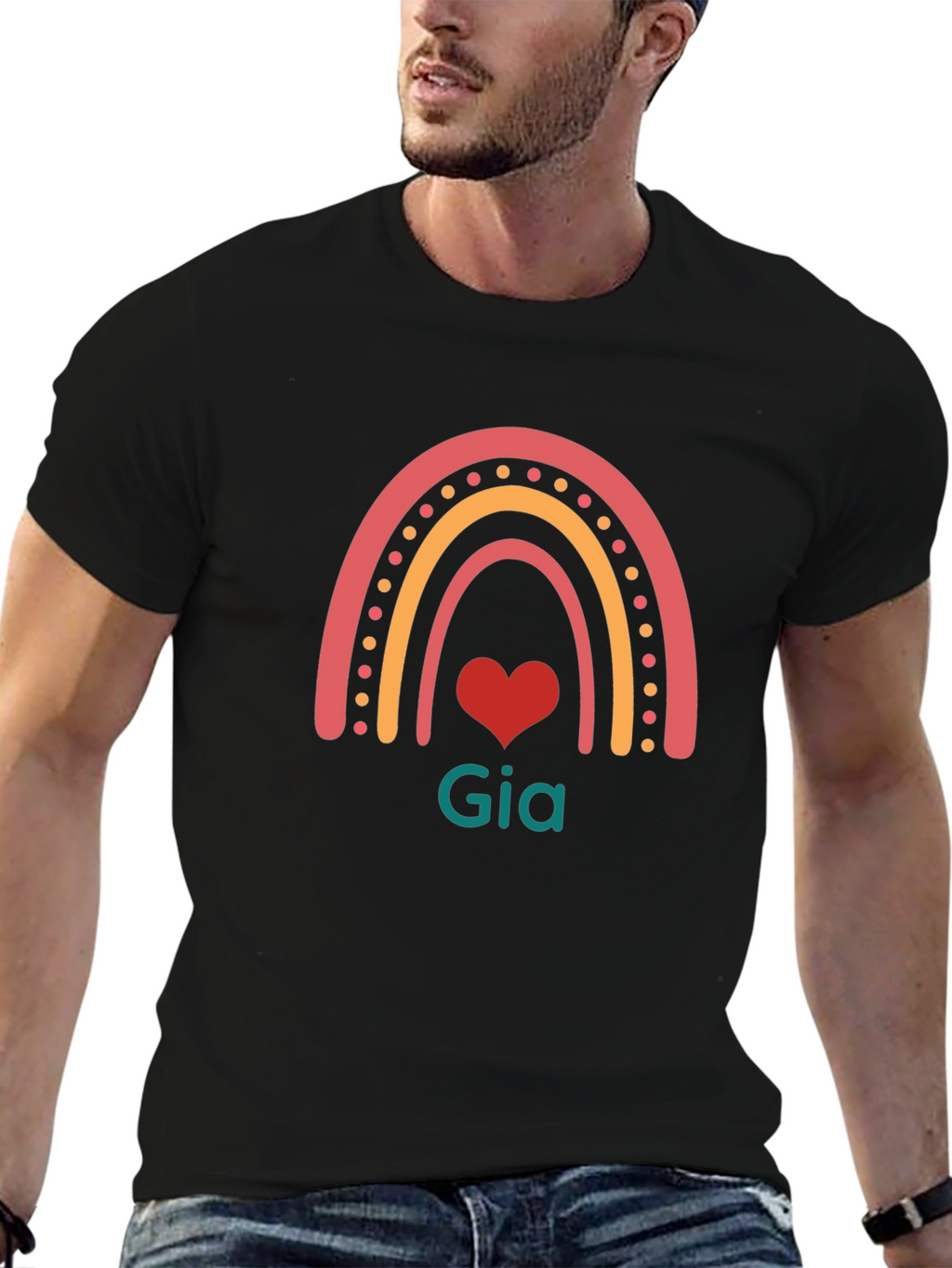 Rainbow Gia Heart T-Shirt - Black