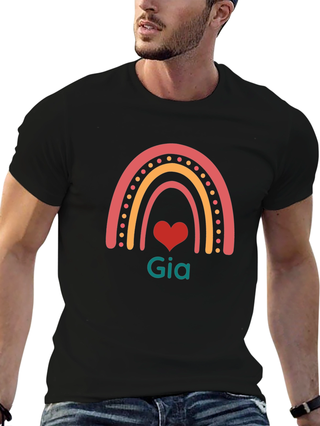 Rainbow Gia Heart T-Shirt - Black