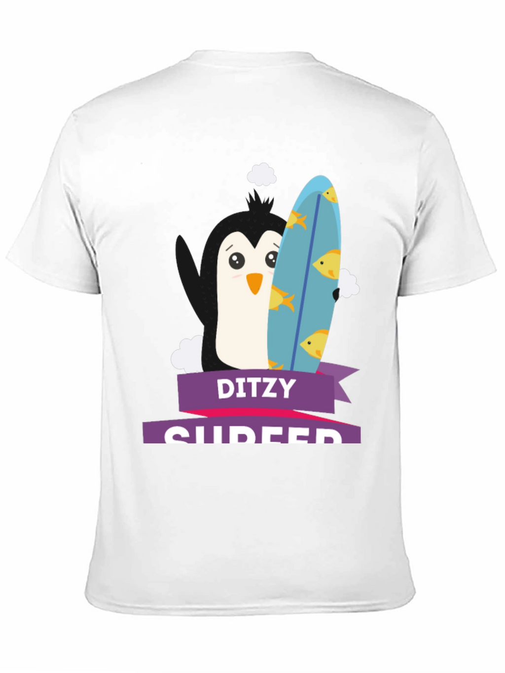 Dizty Surfer Penguin T-Shirt - Cartoon Animal Tee
