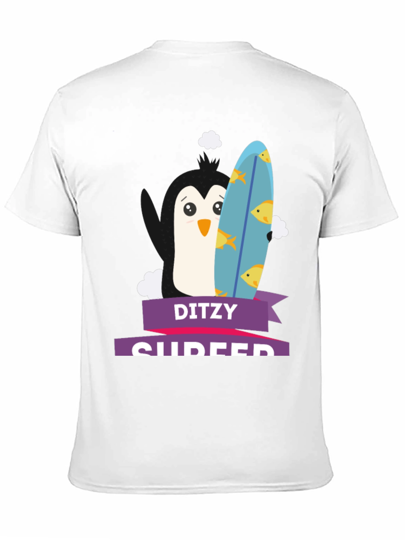 Dizty Surfer Penguin T-Shirt - Cartoon Animal Tee