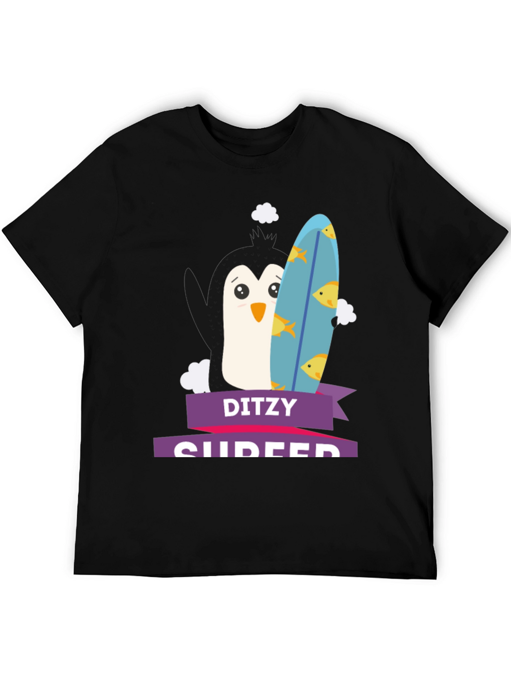 Dizty Surfer Penguin T-Shirt - Cartoon Animal Tee