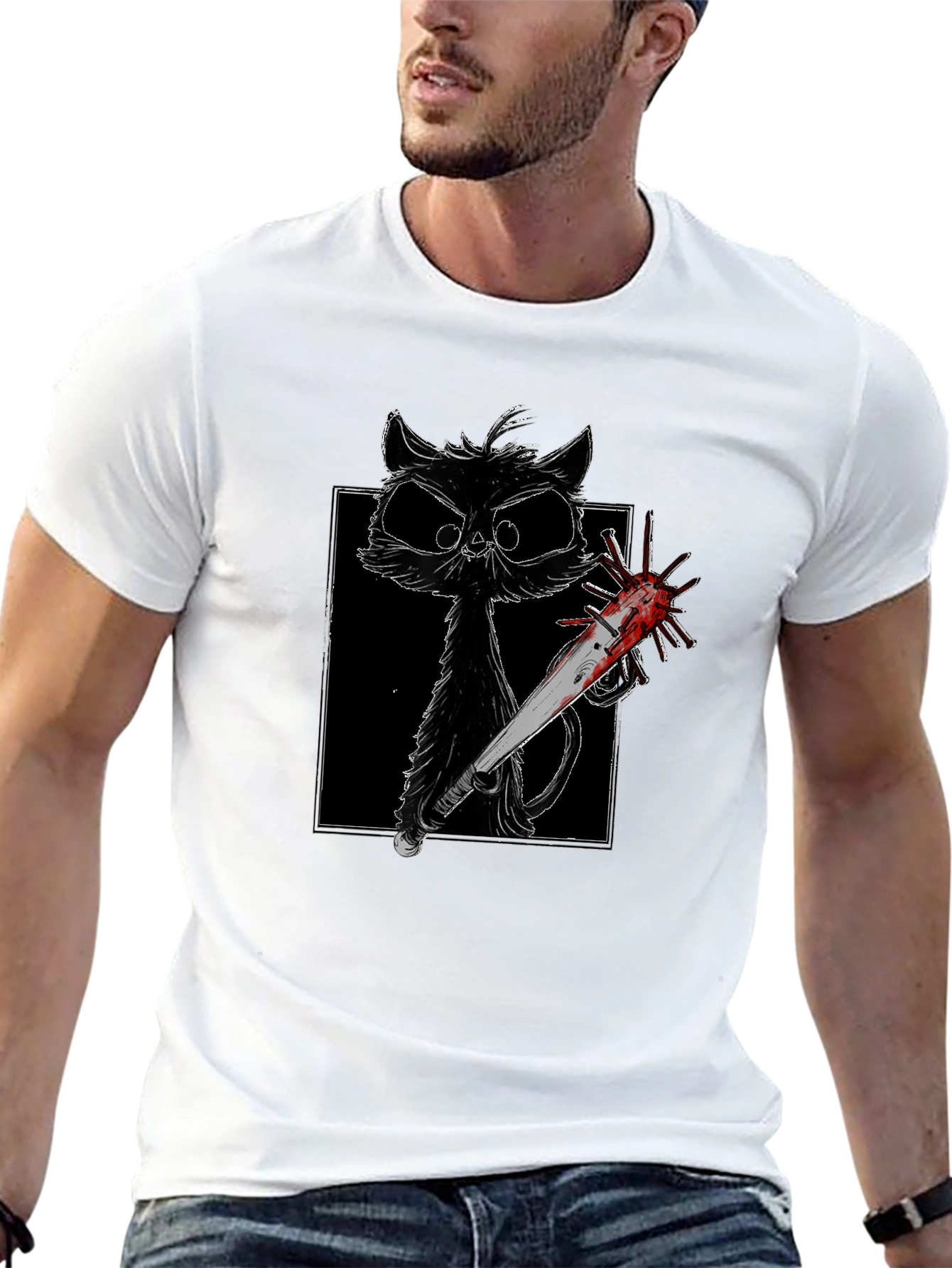 Creepy Cat Baseball Bat T-Shirt