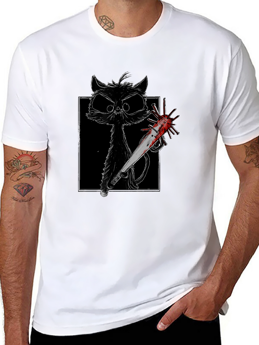 Creepy Cat Baseball Bat T-Shirt
