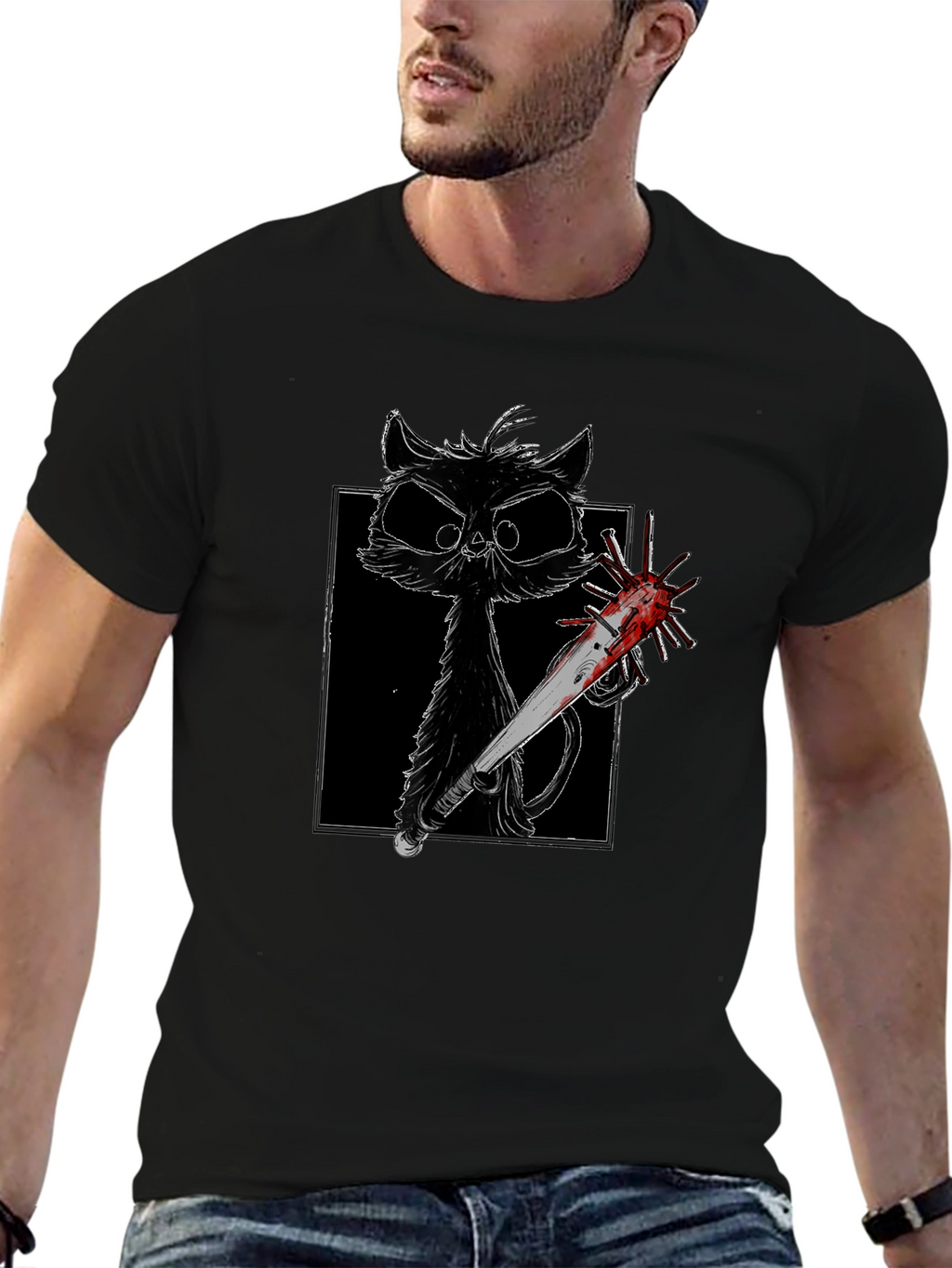 Creepy Cat Baseball Bat T-Shirt