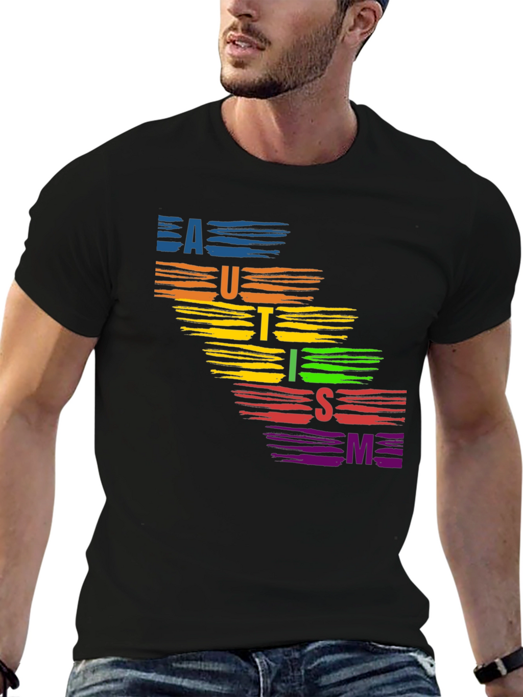 Autism Awareness Rainbow Brush Stroke T-Shirt