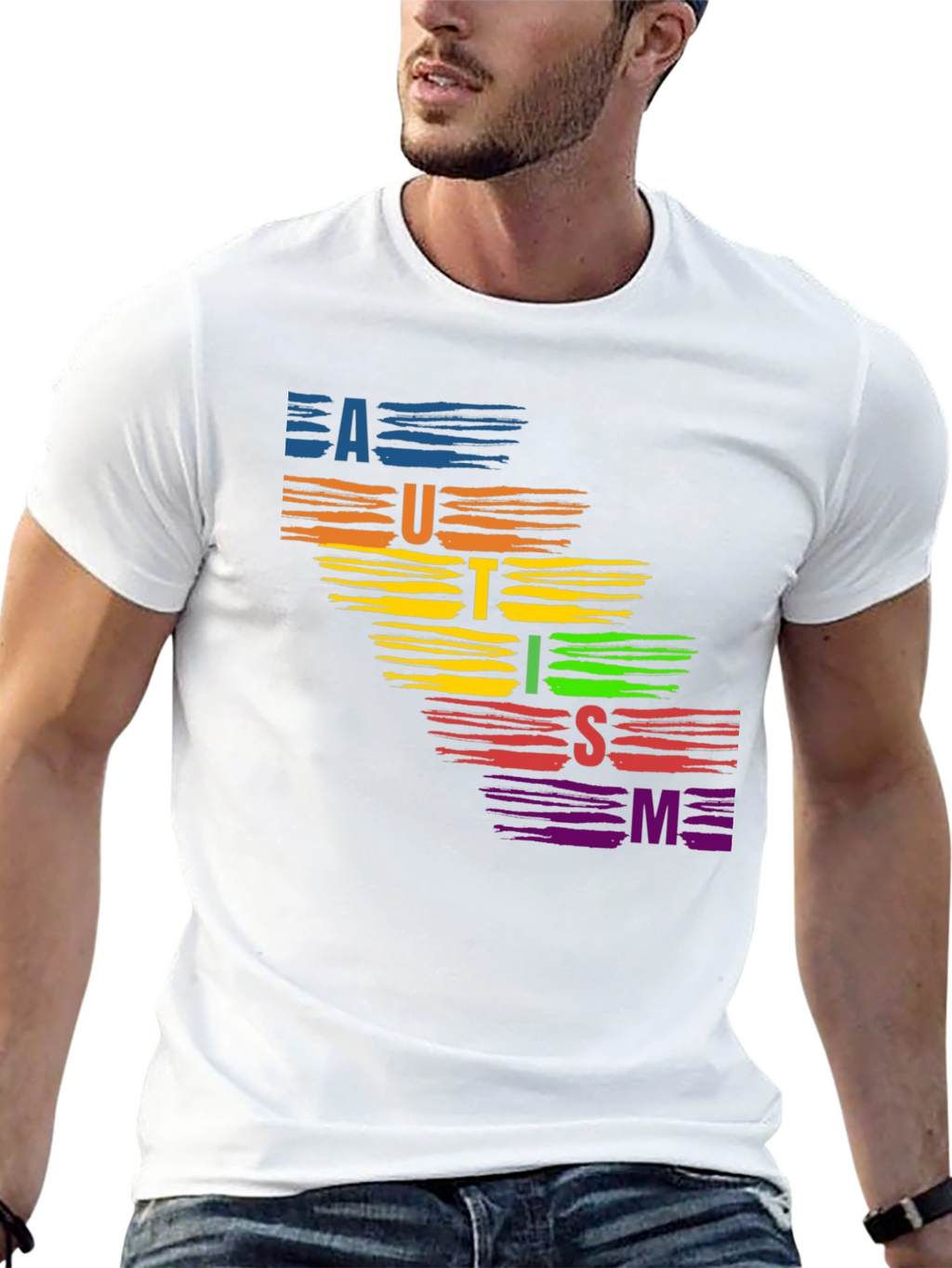 Autism Awareness Rainbow Brush Stroke T-Shirt