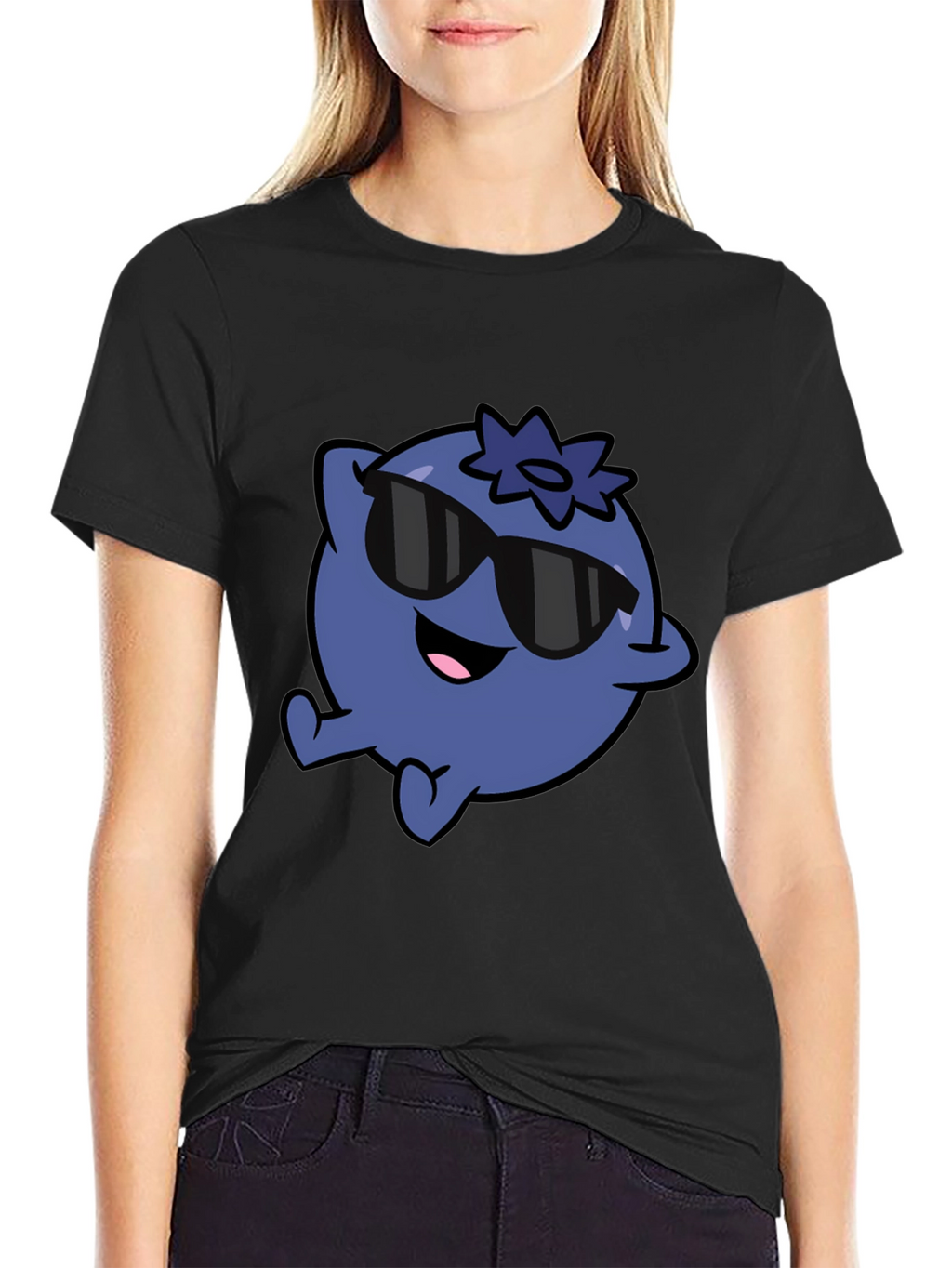 Cool Blueberry Cartoon Graphic Black T-Shirt