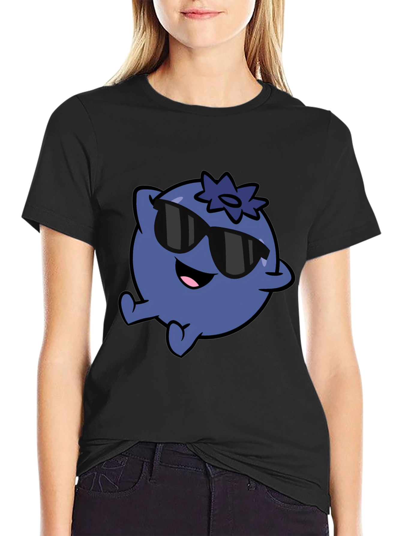 Cool Blueberry Cartoon Graphic Black T-Shirt