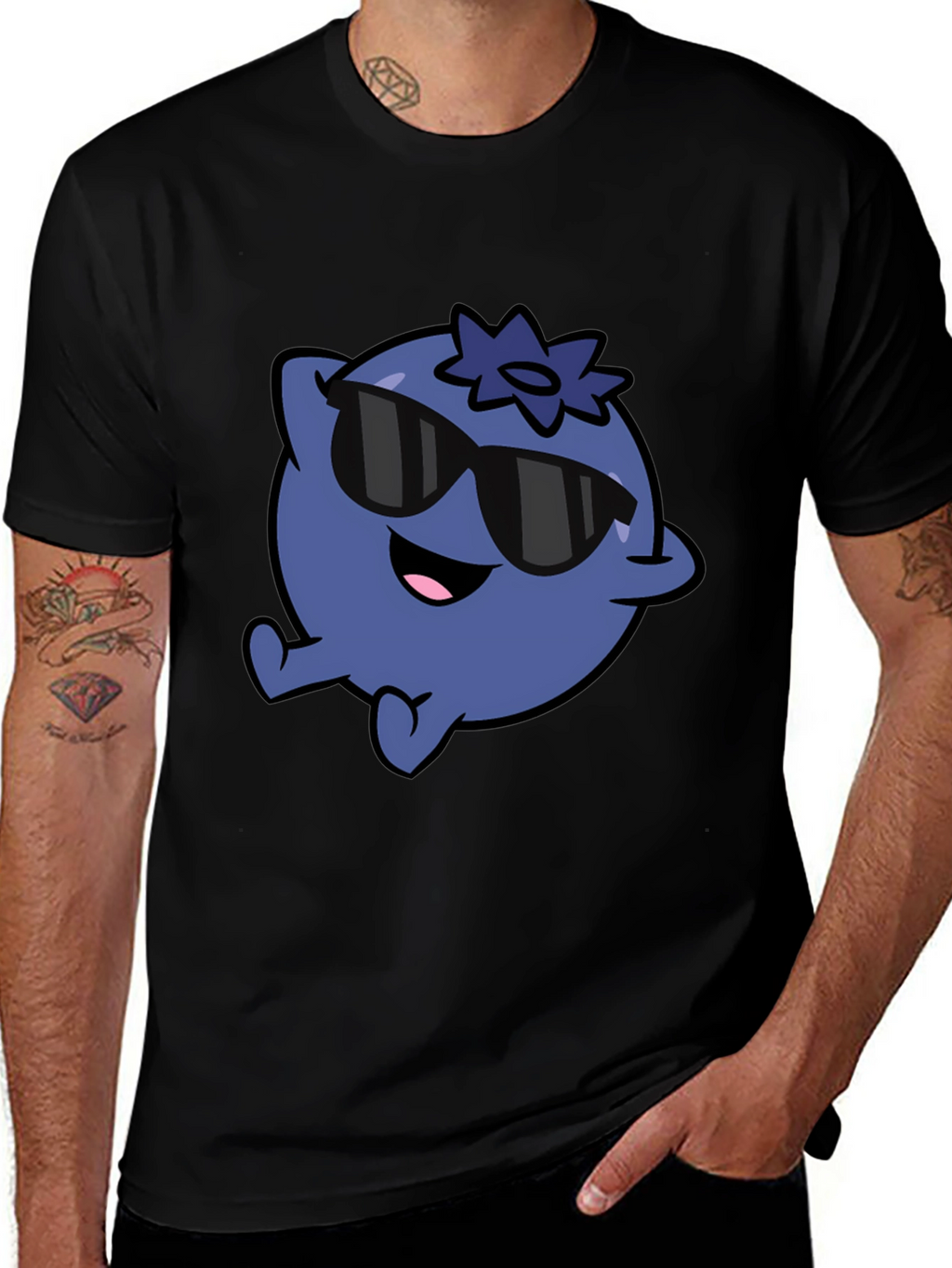 Cool Blueberry Cartoon Graphic Black T-Shirt