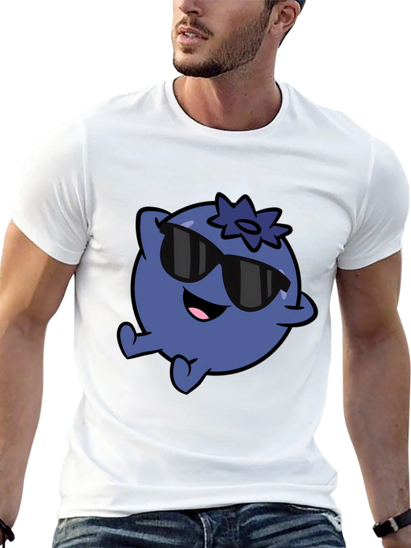 Cool Blueberry Cartoon Graphic Black T-Shirt