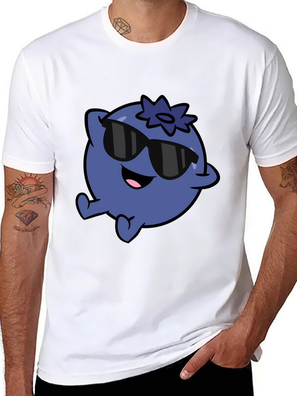Cool Blueberry Cartoon Graphic Black T-Shirt