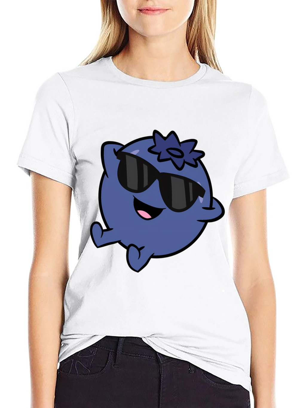 Cool Blueberry Cartoon Graphic Black T-Shirt