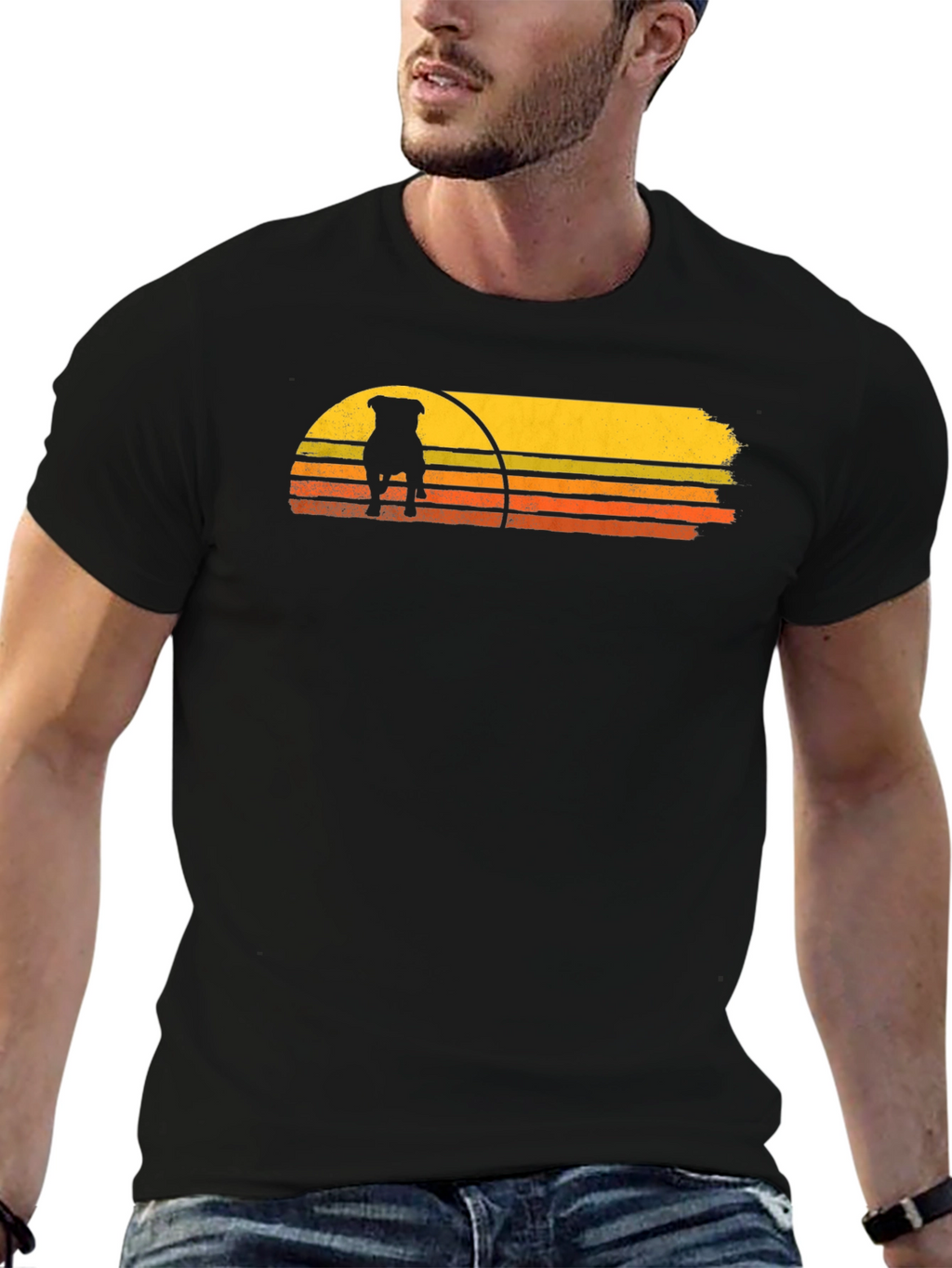 Retro Dog Sunset Graphic Tee - Black