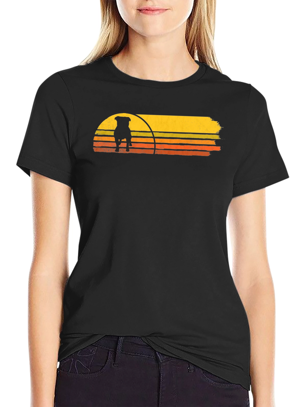 Retro Dog Sunset Graphic Tee - Black